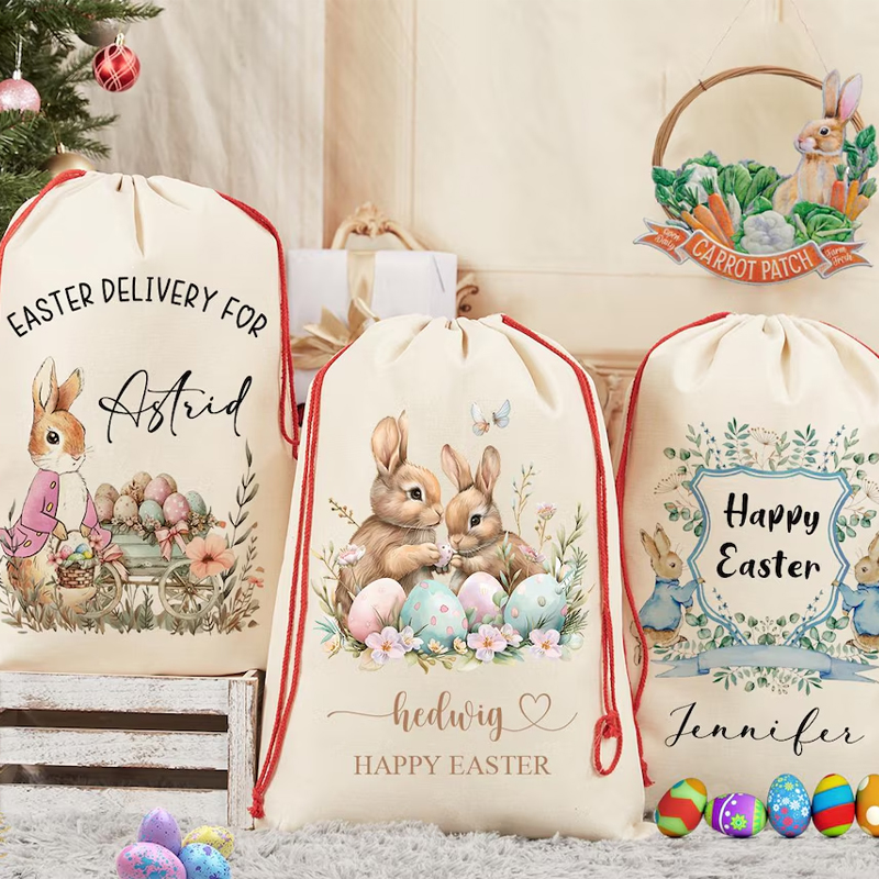 Party Games Easter Egg - ถุงของขวัญกระต่ายอีสเตอร์สุขสันต์วันอีสเตอร์แบบกำหนดเองพร้อมชื่อส่วนตัว สำหรับเด็กชาย เด็กหญิง ตกแต่งงานเทศกาล งานปาร์ตี้ พร้อมเกมหาไข่
